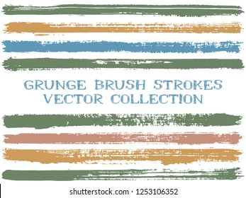 Long Ink Brush Strokes Isolated Design Elements. Set Of Paint Lines. Cool Stripes, Textured Paintbrush Stroke Shapes. Collection Of Ink Brushes, Stripes Isolated On White, Vector Paint Samples.