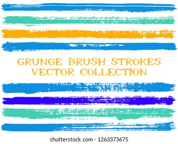 Long ink brush strokes isolated design elements. Set of paint lines. Urban stripes, textured paintbrush stroke shapes. Ink brush stripes isolated on white, vector wall paint samples set.