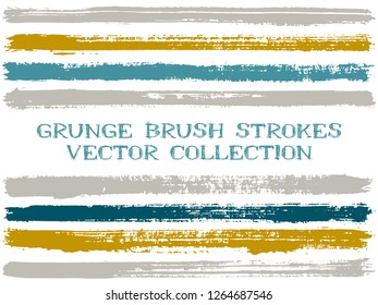 Long ink brush strokes isolated design elements. Set of paint lines. Messy stripes, textured paintbrush stroke shapes. Collection of ink brushes, stripes isolated on white, vector paint samples.