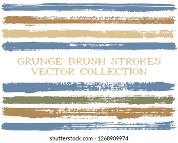 Long ink brush strokes isolated design elements. Set of paint lines. Dirty stripes, textured paintbrush stroke shapes. Collection of ink brushes, stripes isolated on white, vector paint samples.