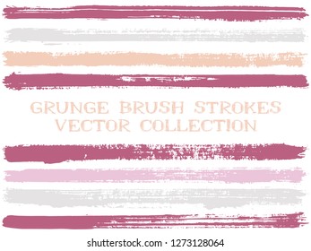 Long ink brush strokes isolated design elements. Set of paint lines. Messy stripes, textured paintbrush stroke shapes. Ink brush stripes isolated on white, vector wall paint samples set.