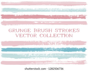 Long ink brush strokes isolated design elements. Set of paint lines. Modern stripes, textured paintbrush stroke shapes. Collection of ink brushes, stripes isolated on white, vector paint samples.