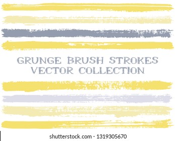 Long ink brush strokes isolated design elements. Set of paint lines. Artistic stripes, textured paintbrush stroke shapes. Collection of ink brushes, stripes isolated on white, vector paint samples.