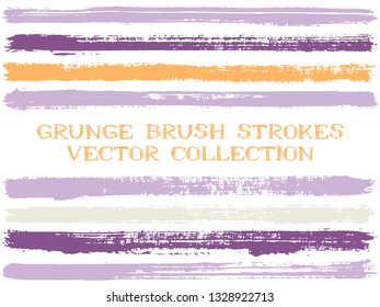 Long ink brush strokes isolated design elements. Set of paint lines. Urban stripes, textured paintbrush stroke shapes. Ink brush stripes isolated on white, vector wall paint samples set.
