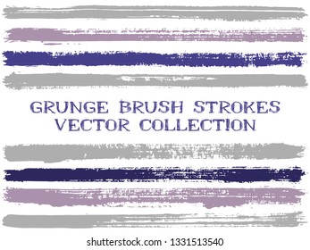 Long ink brush strokes isolated design elements. Set of paint lines. Creative stripes, textured paintbrush stroke shapes. Collection of ink brushes, stripes isolated on white, vector paint samples.