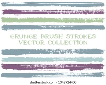 Long ink brush strokes isolated design elements. Set of paint lines. Advertising stripes, textured paintbrush stroke shapes. Collection of ink brushes, stripes isolated on white, vector paint samples.