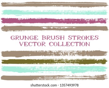 Long ink brush strokes isolated design elements. Set of paint lines. Dry stripes, textured paintbrush stroke shapes. Ink brush stripes isolated on white, vector wall paint samples set.