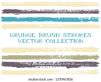 Long ink brush strokes isolated design elements. Set of paint lines. Grungy stripes, textured paintbrush stroke shapes. Ink brush stripes isolated on white, vector wall paint samples set.