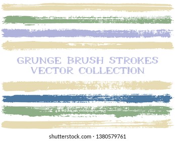 Long ink brush strokes isolated design elements. Set of paint lines. Urban stripes, textured paintbrush stroke shapes. Collection of ink brushes, stripes isolated on white, vector paint samples.