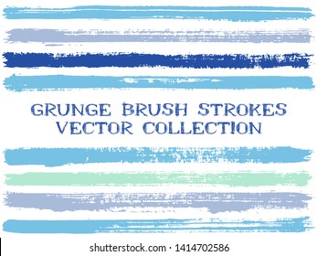 Long ink brush strokes isolated design elements. Set of paint lines. Distressed stripes, textured paintbrush stroke shapes. Ink brush stripes isolated on white, vector wall paint samples set.