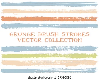 Long ink brush strokes isolated design elements. Set of paint lines. Urban stripes, textured paintbrush stroke shapes. Ink brush stripes isolated on white, vector wall paint samples set.