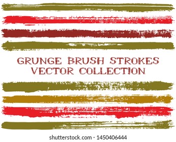 Long ink brush strokes isolated design elements. Set of paint lines. Creative stripes, textured paintbrush stroke shapes. Ink brush stripes isolated on white, vector wall paint samples set.
