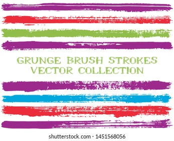 Long ink brush strokes isolated design elements. Set of paint lines. Urban stripes, textured paintbrush stroke shapes. Ink brush stripes isolated on white, vector wall paint samples set.