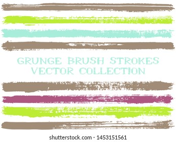 Long ink brush strokes isolated design elements. Set of paint lines. Urban stripes, textured paintbrush stroke shapes. Ink brush stripes isolated on white, vector wall paint samples set.