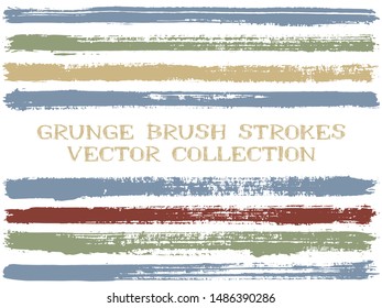 Long ink brush strokes isolated design elements. Set of paint lines. Cool stripes, textured paintbrush stroke shapes. Collection of ink brushes, stripes isolated on white, vector paint samples.
