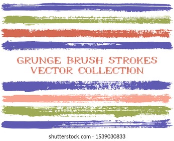 Long ink brush strokes isolated design elements. Set of paint lines. Modern stripes, textured paintbrush stroke shapes. Collection of ink brushes, stripes isolated on white, vector paint samples.