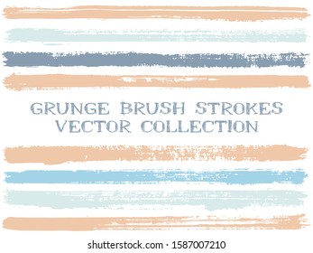 Long ink brush strokes isolated design elements. Set of paint lines. Cool stripes, textured paintbrush stroke shapes. Ink brush stripes isolated on white, vector wall paint samples set.