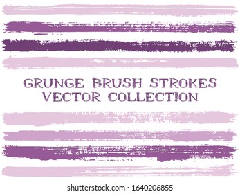 Long ink brush strokes isolated design elements. Set of paint lines. Urban stripes, textured paintbrush stroke shapes. Collection of ink brushes, stripes isolated on white, vector paint samples.