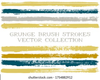 Long ink brush strokes isolated design elements. Set of paint lines. Cool stripes, textured paintbrush stroke shapes. Collection of ink brushes, stripes isolated on white, vector paint samples.