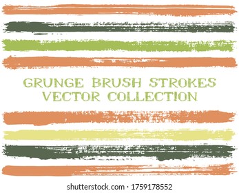 Long ink brush strokes isolated design elements. Set of paint lines. Artistic stripes, textured paintbrush stroke shapes. Collection of ink brushes, stripes isolated on white, vector paint samples.