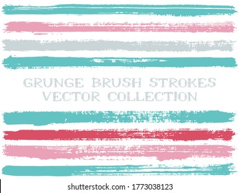 Long Ink Brush Strokes Isolated Design Elements. Set Of Paint Lines. Distressed Stripes, Textured Paintbrush Stroke Shapes. Ink Brush Stripes Isolated On White, Vector Wall Paint Samples Set.