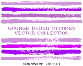 Long ink brush strokes isolated design elements. Set of paint lines. Artistic stripes, textured paintbrush stroke shapes. Collection of ink brushes, stripes isolated on white, vector paint samples.