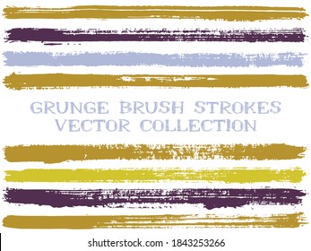 Long ink brush strokes isolated design elements. Set of paint lines. Urban stripes, textured paintbrush stroke shapes. Collection of ink brushes, stripes isolated on white, vector paint samples.