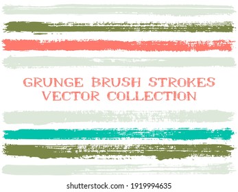 Long ink brush strokes isolated design elements. Set of paint lines. Abstract stripes, textured paintbrush stroke shapes. Collection of ink brushes, stripes isolated on white, vector paint samples.