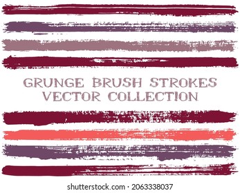 Long ink brush strokes isolated design elements. Set of paint lines. Creative stripes, textured paintbrush stroke shapes. Ink brush stripes isolated on white, vector wall paint samples set.