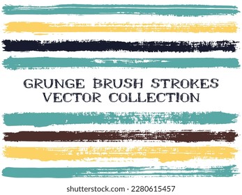 Long ink brush strokes isolated design elements. Set of paint lines. Modern stripes, textured paintbrush stroke shapes. Ink brush stripes isolated on white, vector wall paint samples set.