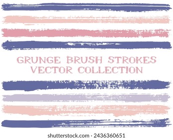 Long ink brush strokes isolated design elements. Set of paint lines. Artistic stripes, textured paintbrush stroke shapes. Collection of ink brushes, stripes isolated on white, vector paint samples.