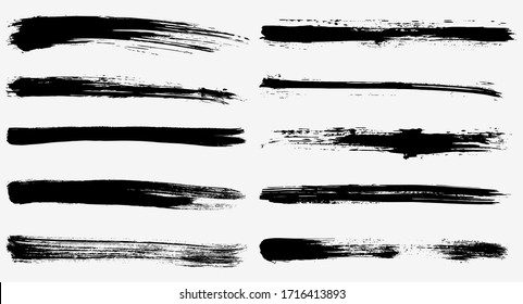 Long ink strokes with different shades. Grunge style illustration, dirty ink brush strokes for graphic design. For banners, sketches, stickers