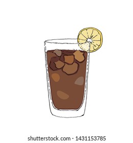 Long Island Cocktail Color Digital drawing vector illustration. Glass on white isolated background