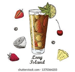 Long Island cocktail hand drawn.