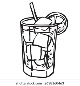 Long Island cocktail with ice. Vector illustration in doodle style.	