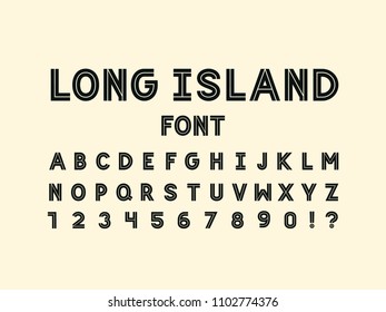 Long Island Font. Vector Alphabet Letters And Numbers. Typeface Design. 