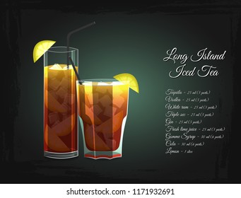 Long Island Iced Tea alcohol cocktail vector set