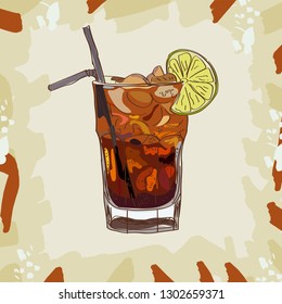 Long Island Iced Tea classic fresh  cocktail sketch illustration collection. Alcoholic bar drinks cocktails hand drawn vector image set.