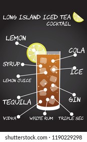Long Island Iced Tea Cocktail recipe Illustration in vector with lemon wedge.