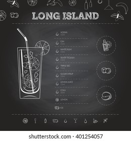 Long Island Iced Tea. Cocktail Infographic Set. Vector Illustration