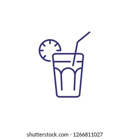 Long Island Line Icon. Glass, Lime, Lemon, Straw. Cocktail Concept. Can Be Used For Topics Like Alcoholic Drinks, Bar, Restaurant Menu