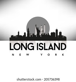 Long Island New York United States Of America States/Cities Skyline Silhouette Black Design, Vector Illustration.