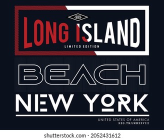 Long Island, Vector Typography Illustration Design Graphic For Print