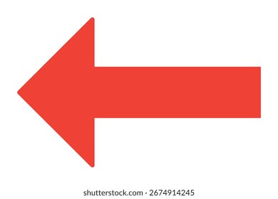 Long isolated red arrow icon on white background. Left direction arrow icon. Straight red long arrow on white background. 