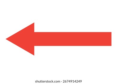 Long isolated red arrow icon on white background. Left direction arrow icon. Straight red long arrow on white background. 