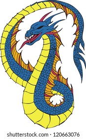 Long japanese dragon worm. Color vector illustration.