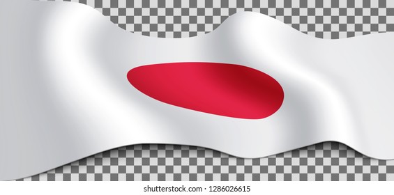 Long Japanese flag on transparent background. Flag for any illustrations related to the holidays of Japan and in general with the country. Vector illustration.