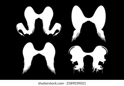 Long and joint angel wings illustration with various styles on black background