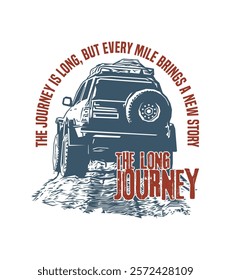 The long journey with 4X4 vehicle vector illustration art