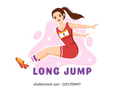 Long Jump Illustration with Athlete Doing Jumps in Sand Pit for Web Banner or Landing Page in Sport Championship Flat Cartoon Hand Drawn Templates